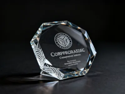 Laser engraved glass award trophy