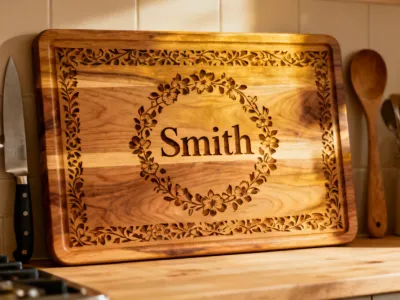 Laser engraved personalized wooden cutting board