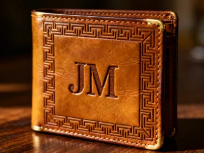 Laser engraved personalized leather wallet