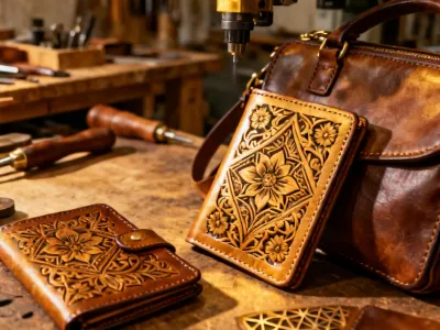 Laser engraved leather goods